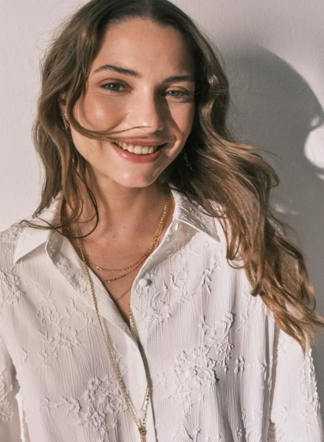 women'secret  Long satin jacquard shirt pyjamas in White for Women | Best Price UAE